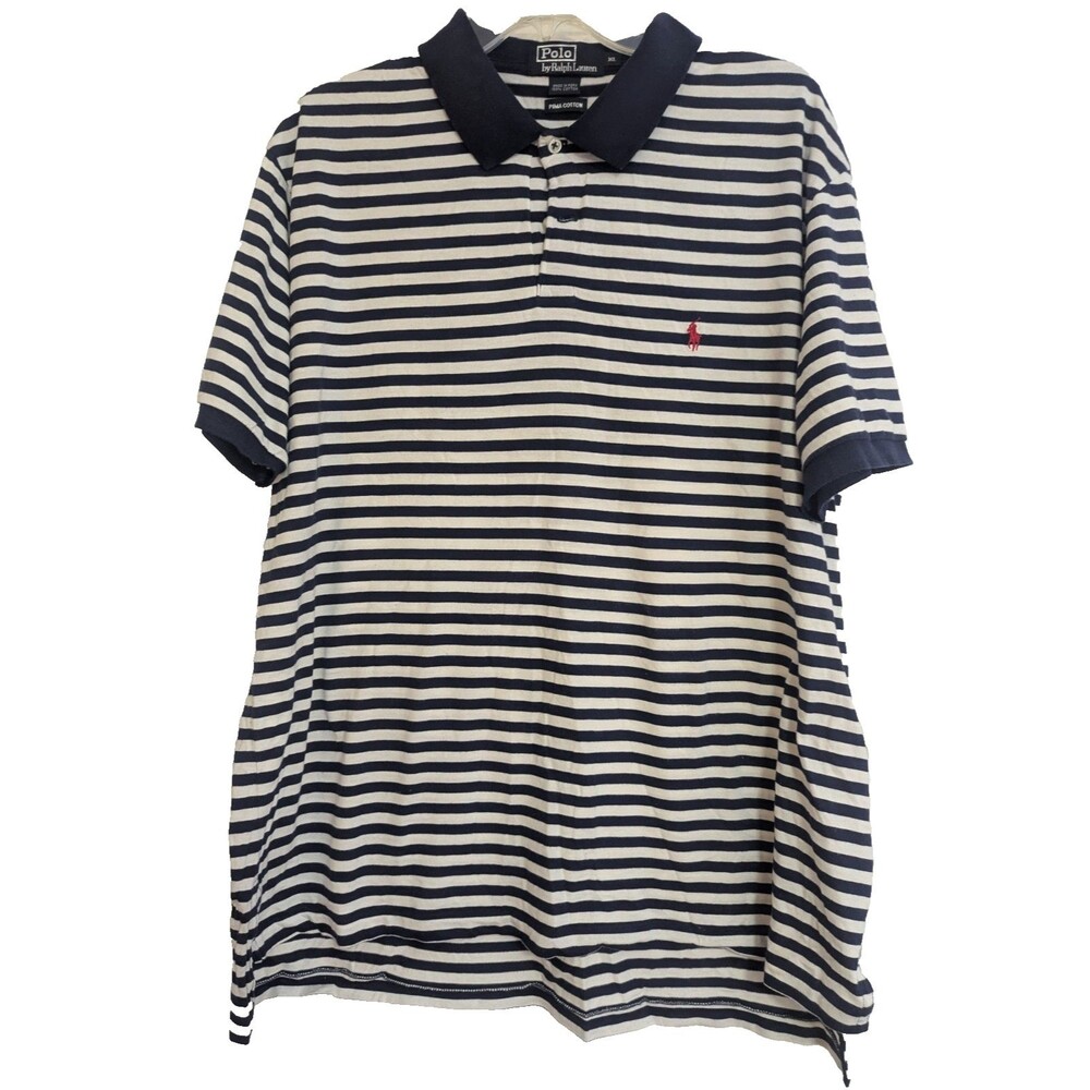 VTG 90s Polo Ralph Lauren Mens XL Pima Cotton Shirt NWOT Navy/White Striped Pony